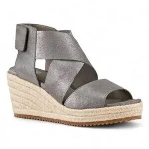Eileen Fisher Womens 10 Willow Sandals Shoes Gray Leather Espadrille Wedge Heels